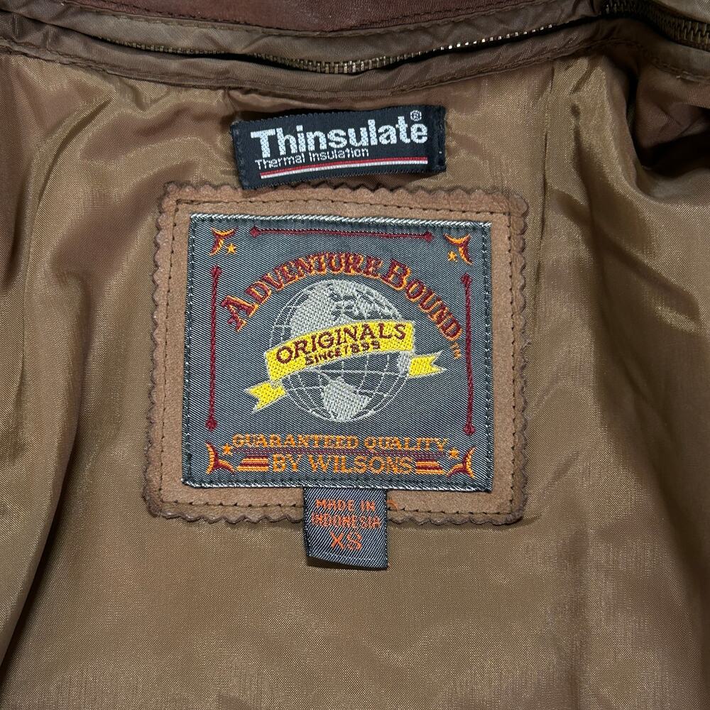 VTG Wilsons Adventure Bound brown leather parka outdoors safari womens XS - Picture 8 of 13